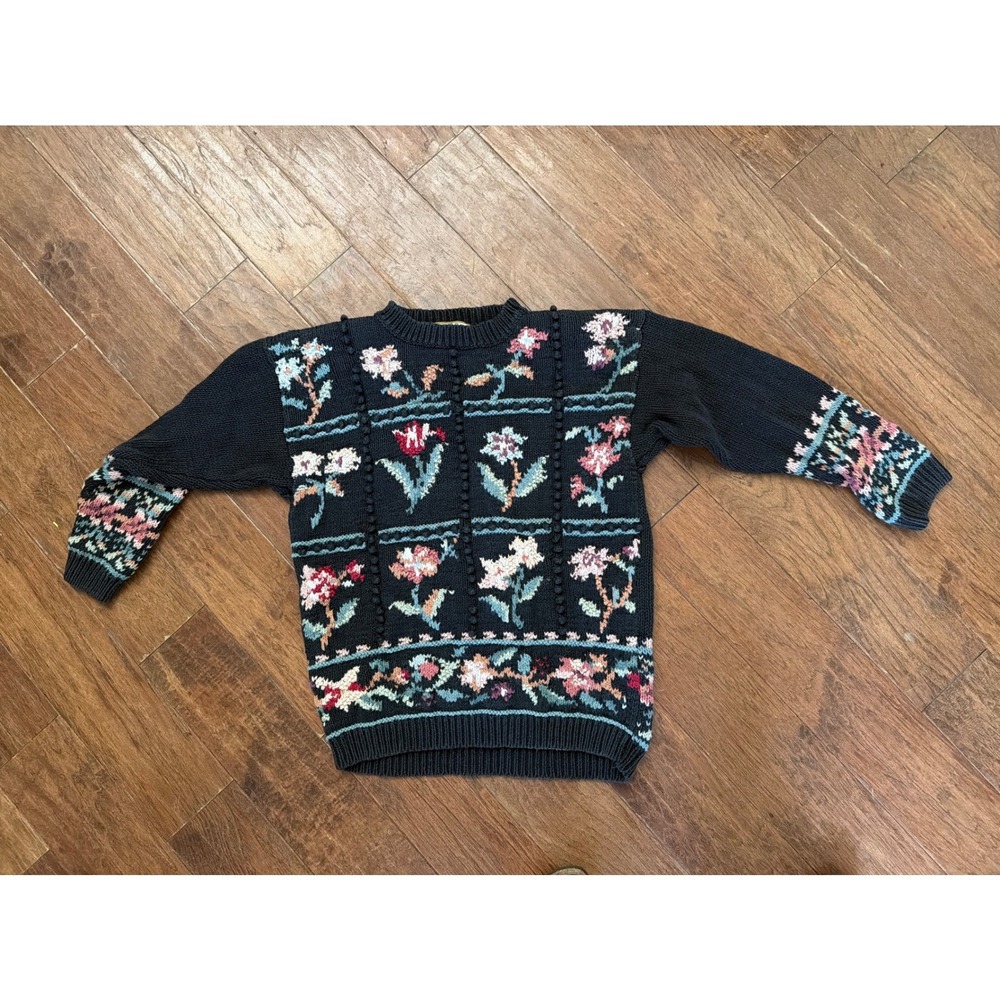 Vintage Heirloom Collectibles Navy Blue Fair Isle Knit Sweater Ramie Cotton S